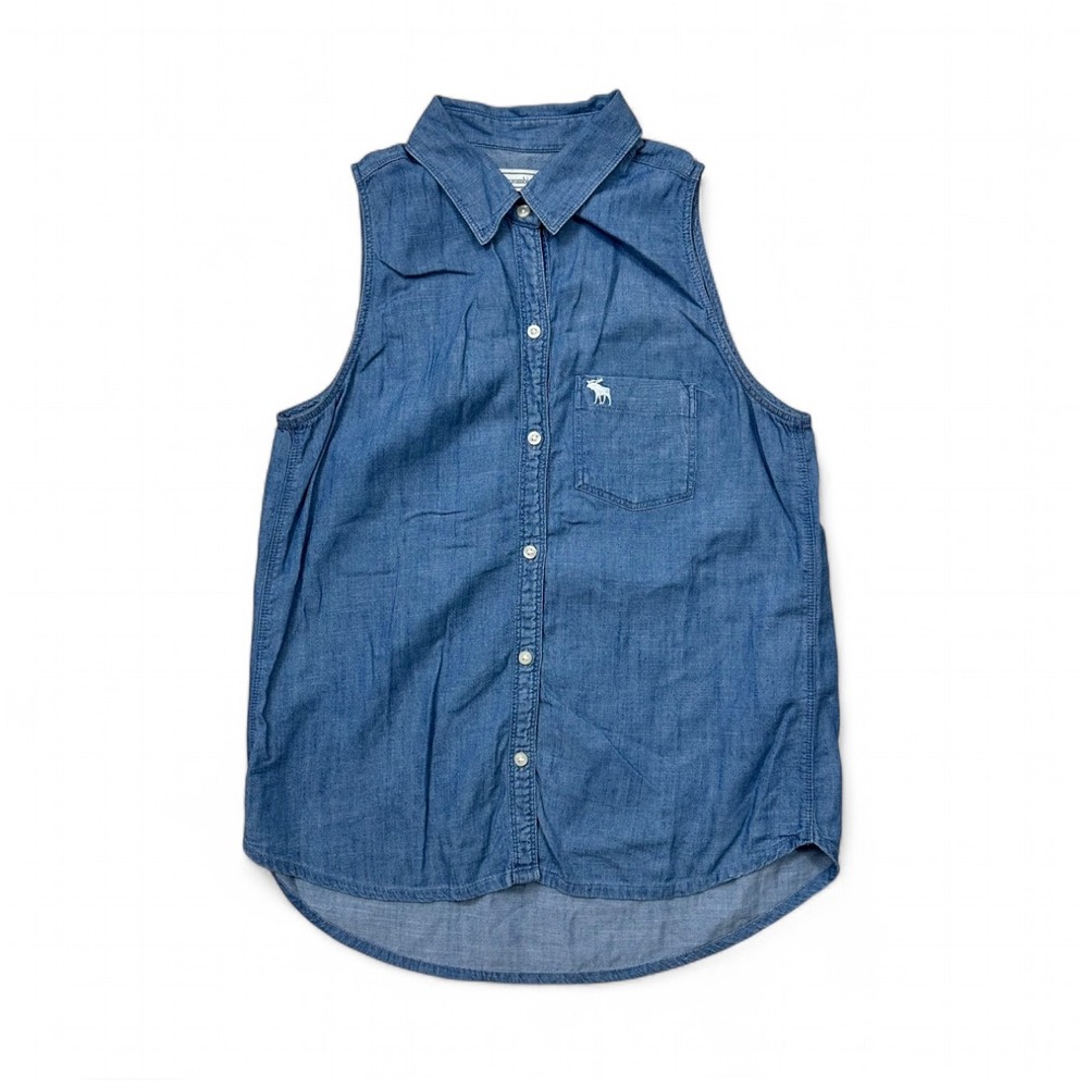 Y2K Abercrombie & Fitch Blue Denim Chambray Sleeveless Button Up‎ Vest Top XS